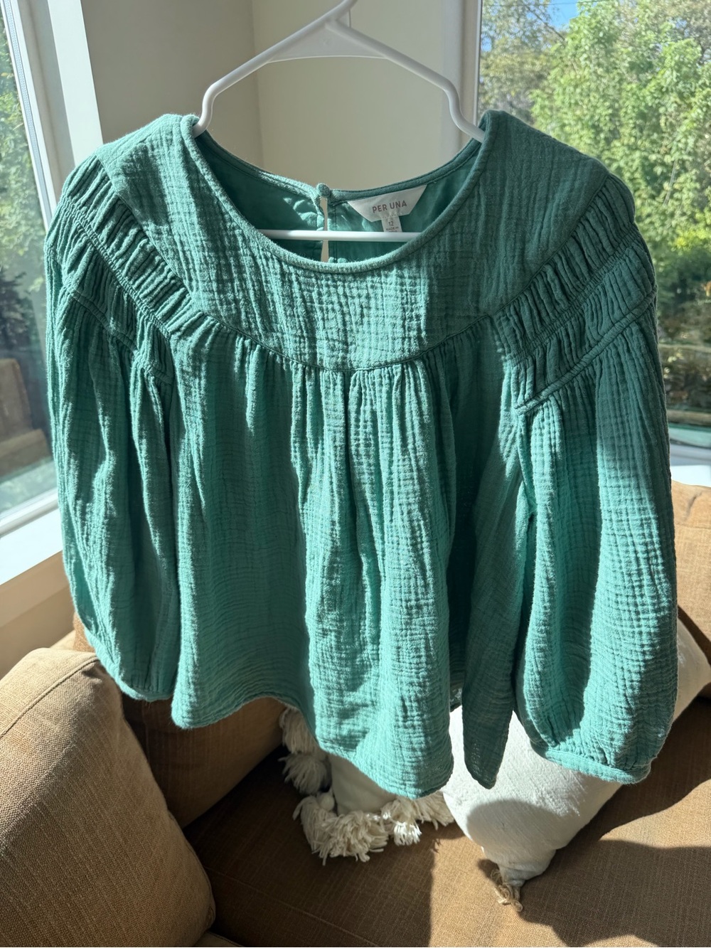 per una Teal Gauze Peasant Tunic Top